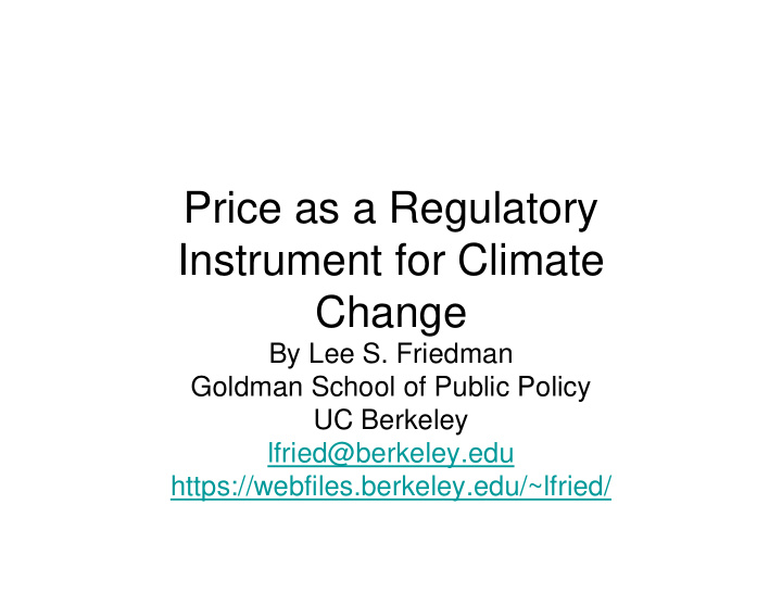 price as a regulatory instrument for climate change