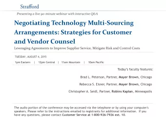and Vendor Counsel  Leveraging Agreements to Improve Supplier Service, Mitigate Risk and Control