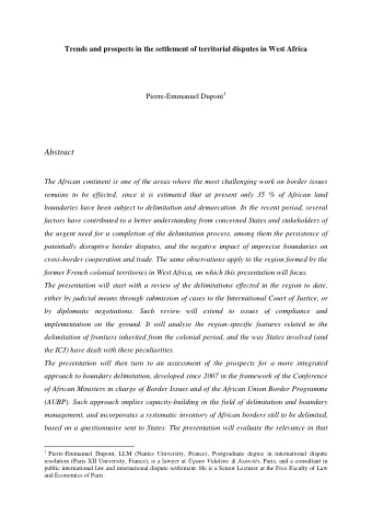 Abstract  The African continent is one of the areas where the most challenging work on border