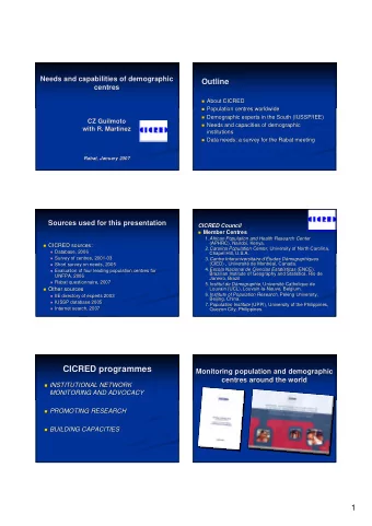 CICRED programmes  CICRED programmes  Monitoring population and demographic  Monitoring population