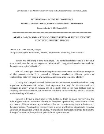 ARMN / AROMANIAN ETHNIC GROUP SURVIVAL IN THE IDENTITY  CONTEXT OF UNITED EUROPE  CHIRANA