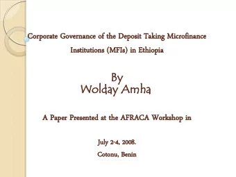 Corporate  porate Go  Governance  rnance of  f the Deposit  osit Ta  Taking  ng Microfina