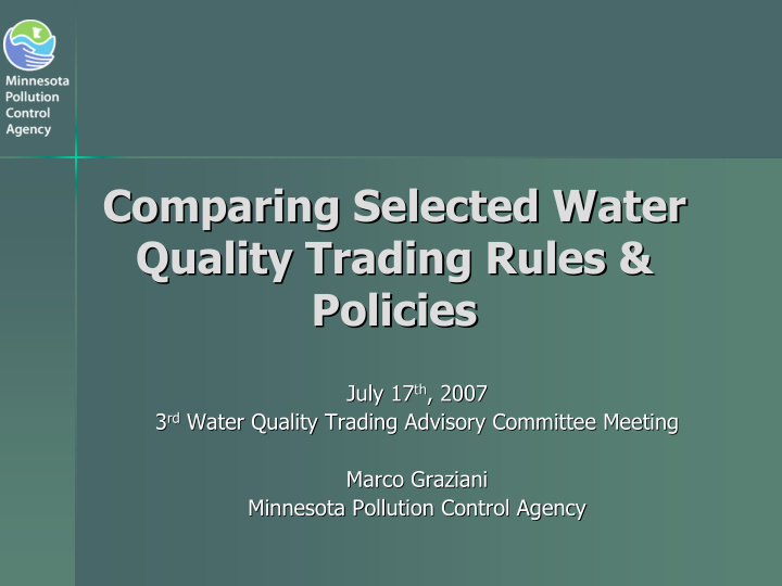 comparing selected water comparing selected water quality