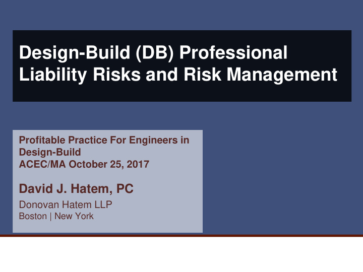 design build db professional liability risks and risk