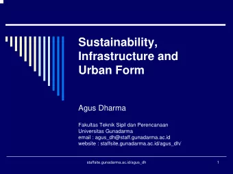 Sustainability,  Infrastructure and  Urban Form  Agus Dharma  Fakultas Teknik Sipil dan Perencanaan