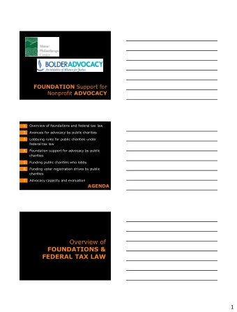 Overview of  FOUNDATIONS &amp;  FEDERAL TAX LAW  1  501(c)(3)  501(c)(3)  Private Foundation