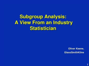Subgroup Analysis:  Subgroup Analysis:  A View From an Industry  A View From an Industry