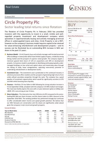 Circle Property Plc  Brokership Company  BUY  Sector leading total returns since flotation  Price