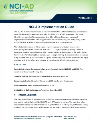 2018-2019  NCI-AD Implementation Guide  The NCI-AD Implementation Guide, in tandem with the NCI-AD