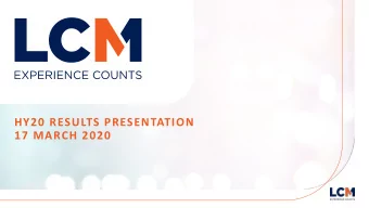 HY20 RESULTS PRESENTATION  17 MARCH 2020  Important notices and disclaimer  Disclaimer  The