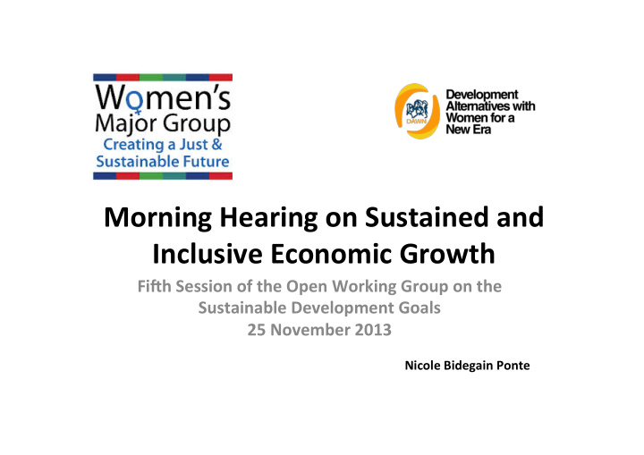 morning hearing on sustained and inclusive economic growth