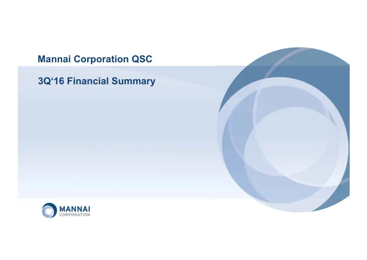 mannai corporation qsc 3q 16 financial summary 3q 16