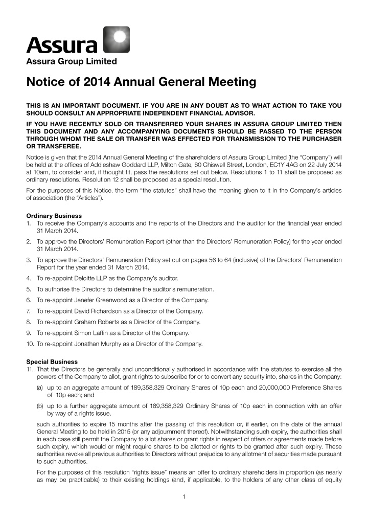 notice of 2014 annual general meeting