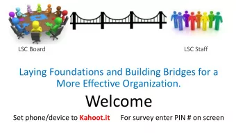 Welcome Set phone/device to Kahoot.it  For survey enter PIN # on screen  Workshop Agenda