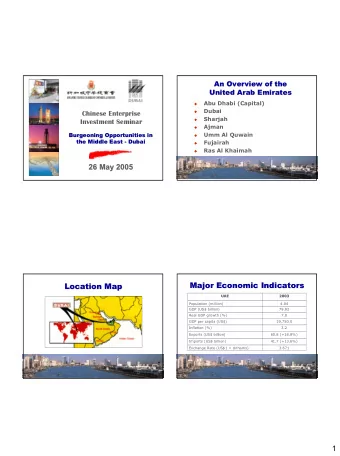 Major Economic Indicators  Major Economic Indicators  Location Map  Location Map  UAE  2003  UAE