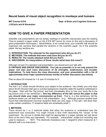 HOW TO GIVE A PAPER PRESENTATION  Scientific oral presentations are not simply readings of