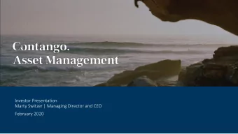 Investor Presentation  Marty Switzer | Managing Director and CEO  February 2020  Disclaimer  This