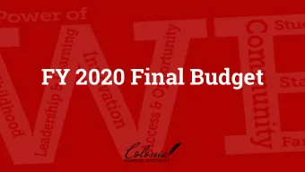 FY 2020 Final Budget  Overview  Financial plan for 2019-2020   September 30 th enrollment has