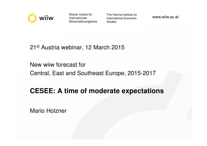 cesee a time of moderate expectations
