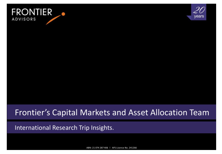 frontier s capital markets and asset allocation team