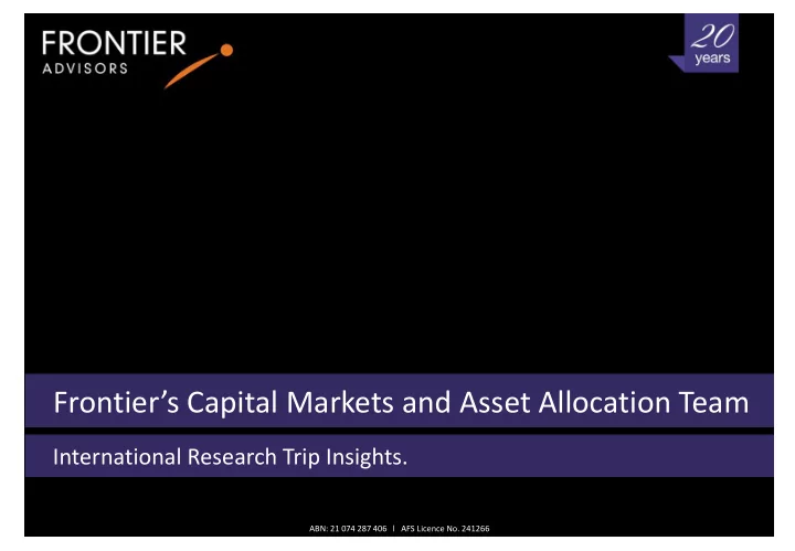 frontier s capital markets and asset allocation team