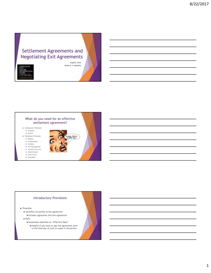 settlement agreements and negotiating exit agreements