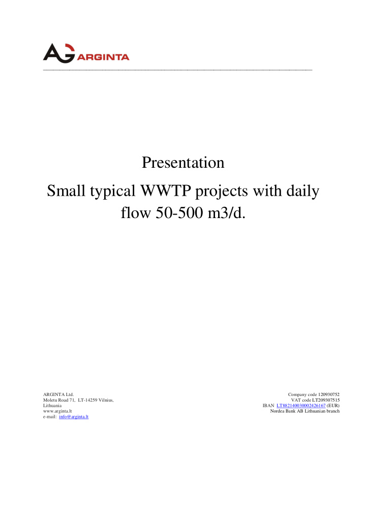 presentation small typical wwtp projects with daily flow
