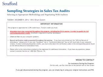 Sampling Strategies in Sales Tax Audits  Selecting an Appropriate Methodology and Negotiating With