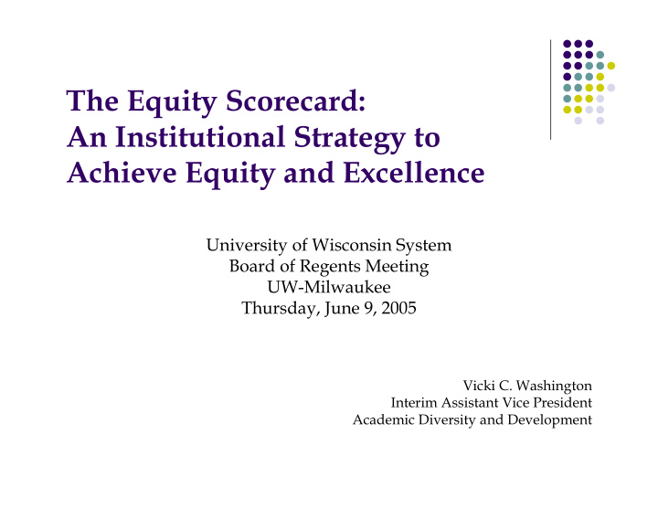 the equity scorecard an institutional strategy to achieve
