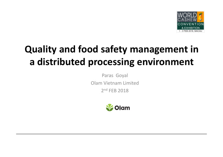 quality and food safety management in a distributed