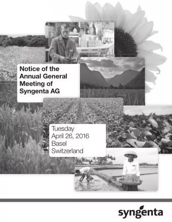 Notice of the  Annual General  Meeting of  Syngenta AG  Tuesday  April 26, 2016  Basel  Switzerland