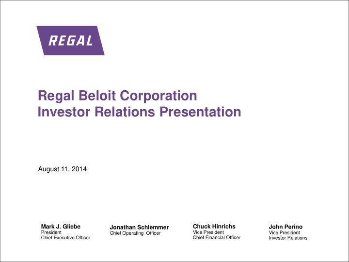 regal beloit corporation investor relations presentation