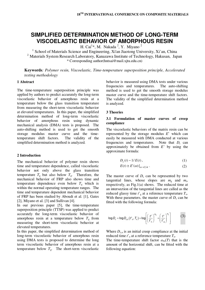 simplified determination method of long term viscoelastic
