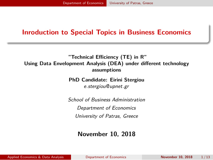 inroduction to special topics in business economics