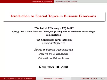 Inroduction to Special Topics in Business Economics  Technical Efficiency (TE) in R  Using