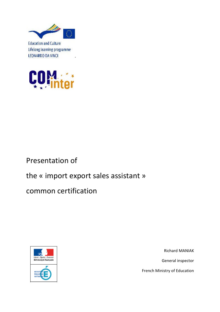 presentation of the import export sales assistant common