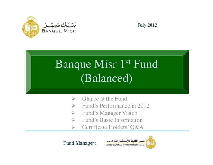 banque misr 1 st fund balanced