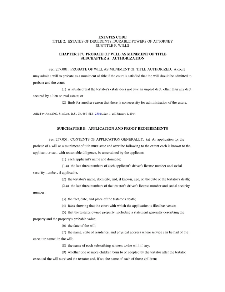estates code title 2 estates of decedents durable powers