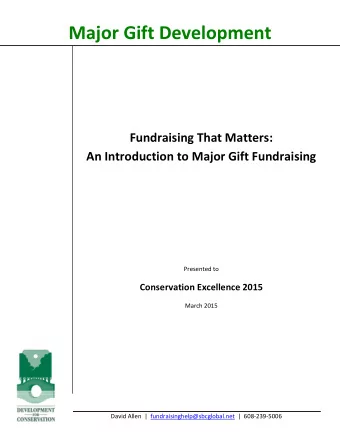 Major Gift Development  Fundraising That Matters:  An Introduction to Major Gift Fundraising