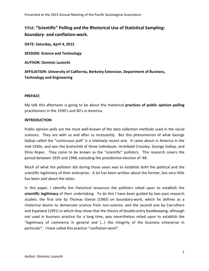 title scientific polling and the rhetorical use of