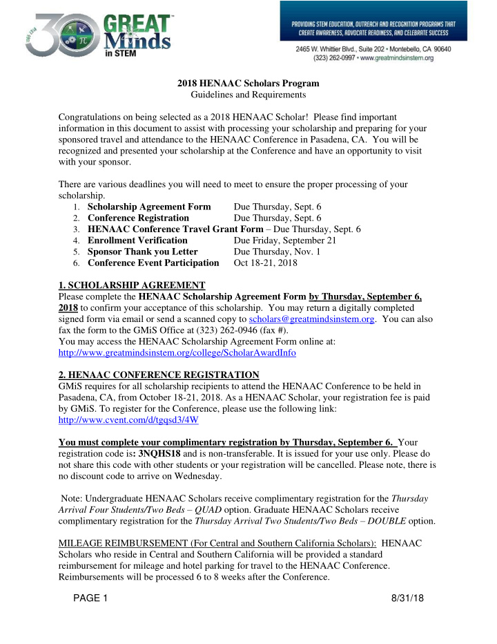 2018 henaac scholars program guidelines and requirements