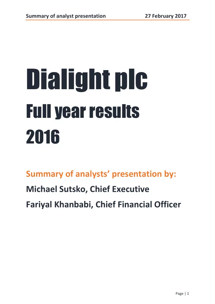 dialight plc