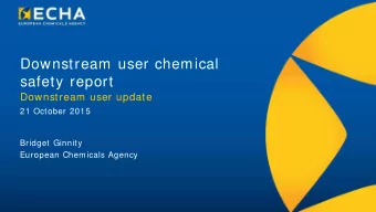 Downstream user chemical  safety report  Downstream user update  21 October 2015  Bridget Ginnity