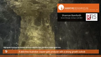 Shannan Bamforth General Manager, Geology | June 2019  High-grade chalcopyrite-dominant massive