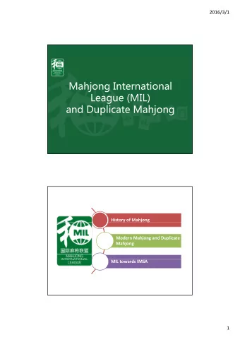 Mahjong International  League (MIL)  and Duplicate Mahjong  History of Mahjong  Modern Mahjong and