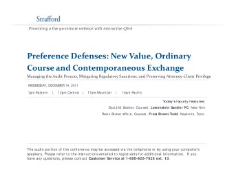 Preference Defenses: New Value Ordinary Preference Defenses: New Value, Ordinary Course and