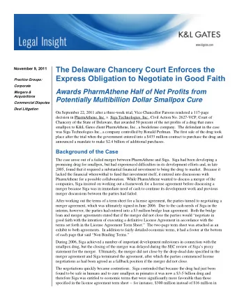 The Delaware Chancery Court Enforces the  November 9, 2011  Express Obligation to Negotiate in Good