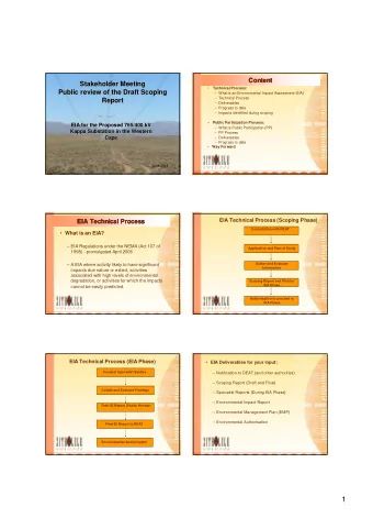 1  Progress to date  Alternatives Investigated  Alternatives Investigated  Consultation with DEAT