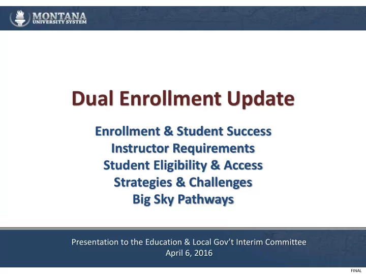 dual enrollment update
