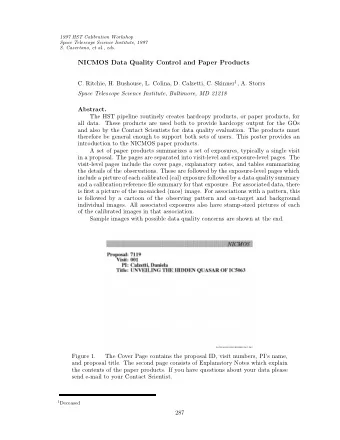 NICMOS Data Quality Control and Paper Products C. Ritchie, H. Bushouse, L. Colina, D. Calzetti, C.